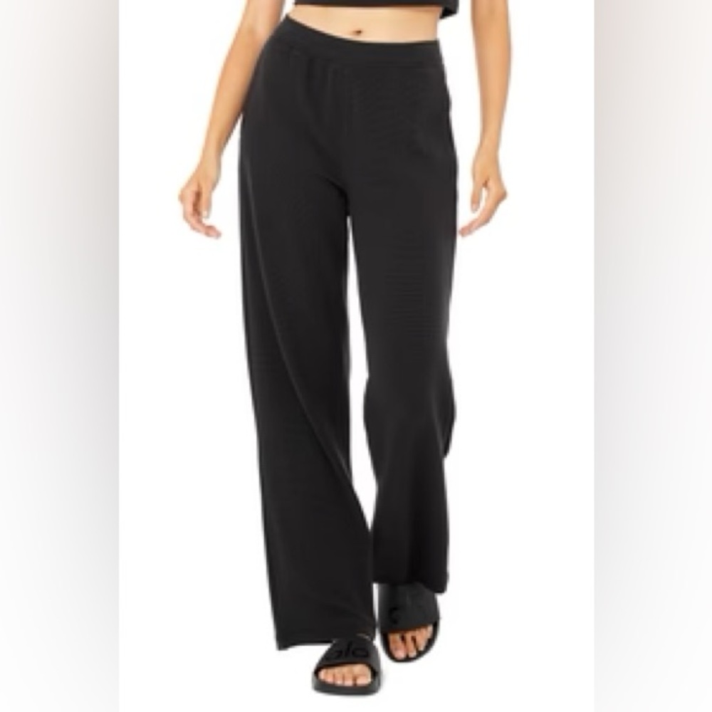 ALO Micro Waffle High-Waist Pleasant Wide Leg Pant